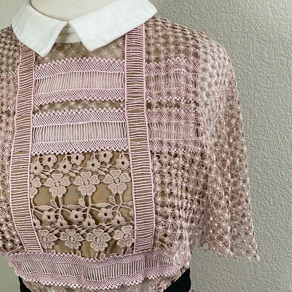 Self-Portrait Blush Lace Mini Dress with White Collar size 6 - Picture 4 of 10